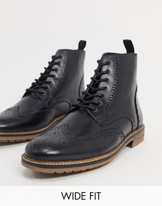 Черные ботинки-броги для широкой стопы на шнуровке Silver Street-Черный