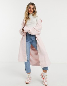 Розовая удлиненная куртка-рубашка из материала с начесом ASOS DESIGN-Розовый