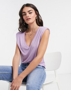 Лавандовая футболка с V-образным вырезом Stradivarius-Фиолетовый