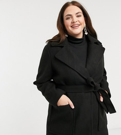 Пальто с запахом и поясом Fashion Union Plus-Черный