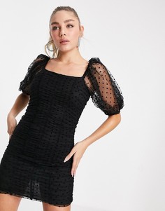 Черное платье мини из тюля с объемными рукавами AX Paris-Черный