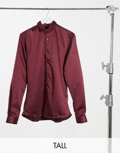 Бордовая атласная рубашка приталенного кроя Twisted Tailor-Красный