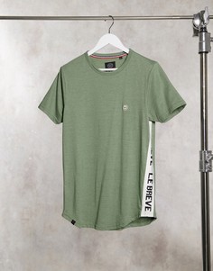 Меланжевая футболка для дома цвета хаки с декоративной лентой Le Breve-Зеленый