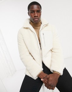 Светло-бежевая куртка из искусственного меха Topman-Кремовый