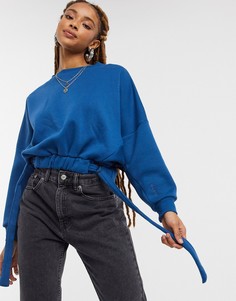 Свитшот в стиле oversized синего цвета с рукавами "летучая мышь" и кулиской BLFD-Синий