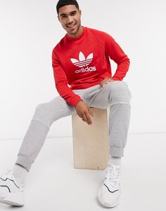Красный свитшот с логотипом-трилистником adidas Originals