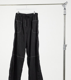 Черные широкие брюки из мятого нейлона с контрастными швами COLLUSION-Черный