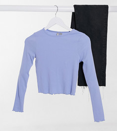 Голубой обтягивающий лонгслив с волнистым краем ASOS DESIGN Petite-Синий