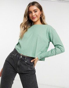 Шалфейно-зеленый свободный лонгслив в диагональный рубчик ASOS DESIGN