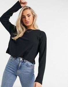 Черный свободный лонгслив в рубчик ASOS DESIGN