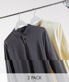 Набор из 2 поло с длинными рукавами из органического хлопка ASOS DESIGN-Мульти