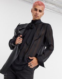 Черная прозрачная рубашка в полоску с бантом-завязкой ASOS DESIGN-Черный
