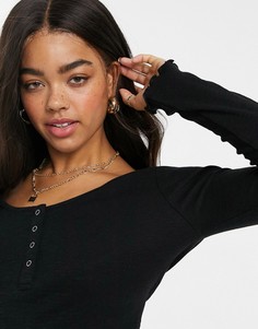 Черный топ на кнопках с длинными рукавами ASOS DESIGN