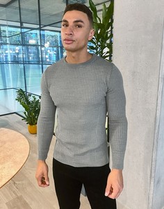 Облегающий трикотажный джемпер цвета хаки с круглым вырезом New Look-Зеленый