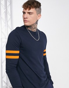 Темно-синий лонгслив из органического хлопка с полосками на рукавах ASOS DESIGN