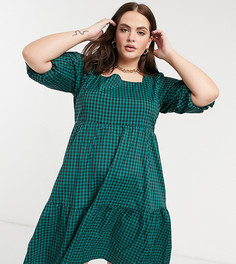 Свободное ярусное платье в зеленую клетку с завязками на спине Glamorous Curve-Зеленый