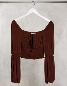 Топ в стиле кантри шоколадного цвета с присборенной талией Glamorous-Коричневый