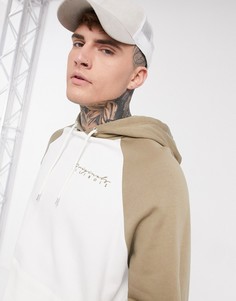 Кремовый oversized-худи с контрастными бежевыми рукавами реглан и вышивкой на груди ASOS DESIGN-Белый