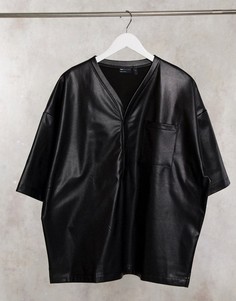 Черная бейсбольная рубашка в стиле oversize из эластичной перфорированной искусственной кожи ASOS DESIGN-Черный