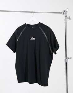 Oversized-футболка из плотного джерси с вышивкой спереди и декоративными швами из искусственной кожи ASOS DESIGN-Черный