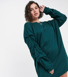 Темно-зеленое платье-свитшот в стиле oversized с длинными рукавами Noisy May Curve-Серый