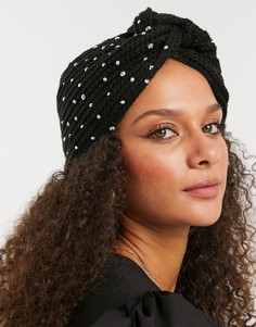 Вязаная повязка на голову со стразами My Accessories London-Черный
