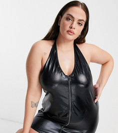 Черное платье на молнии с эффектом мокрой ткани Ann Summers Curve Samra-Черный