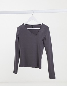 Серый асимметричный топ с длинными рукавами Vero Moda