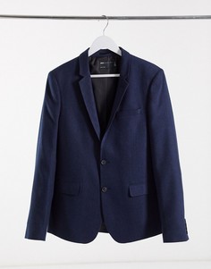 Приталенный пиджак с узором "в елочку" ASOS DESIGN wedding-Темно-синий