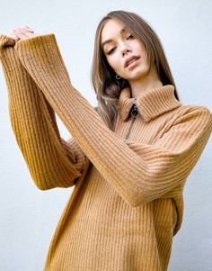 Коричневое платье-джемпер с молнией Object-Коричневый