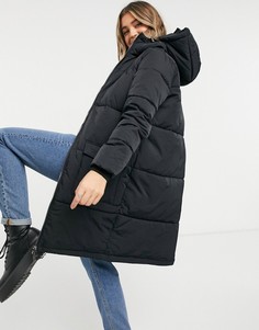 Черное длинное утепленное пальто Object-Черный