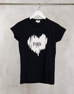 Черная футболка с надписью "Paris" и сердцем River Island-Черный