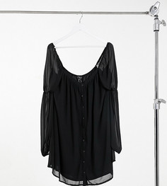 Черное свободное платье мини с пуговицами In The Style Plus x Lorna Luxe-Черный