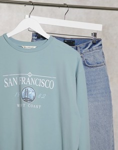 Голубая удлиненная футболка с принтом "San Francisco" Miss Selfridge-Синий