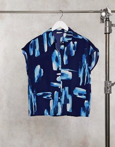 Рубашка с коротким рукавом и темно-синим принтом Vila-Темно-синий