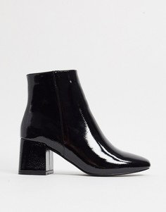 Черные лакированные ботинки на блочном каблуке New Look-Черный