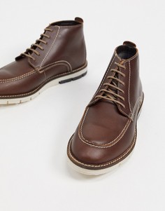Коричневые кожаные ботинки на шнуровке с контрастной подошвой Silver Street-Коричневый