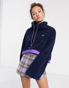 Темно-синий укороченный флисовый топ с логотипом и контрастным краем adidas Originals Bellista