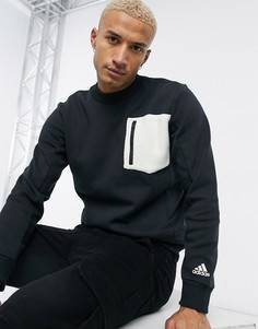 Черный свитшот с карманом из искусственного меха adidas