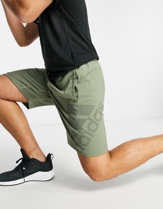 Шорты цвета хаки с логотипом adidas Training-Зеленый