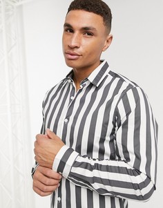 Серая рубашка узкого кроя в полоску ASOS DESIGN-Серый