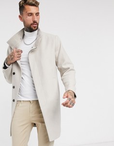 Светло-бежевое пальто из смесовой шерсти и воротником-стойкой ASOS DESIGN-Бежевый