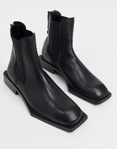 Черные кожаные ботинки челси с угловатой подошвой ASOS DESIGN-Черный