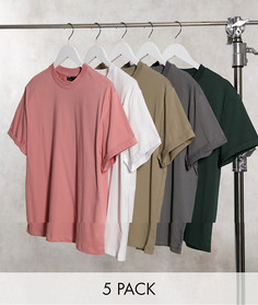 Футболка с отворотами на рукавах ASOS DESIGN - Комплект из 5 шт.-Мульти