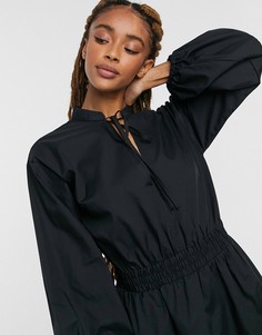 Черное платье мини из хлопкового поплина с присборенной талией ASOS DESIGN-Черный