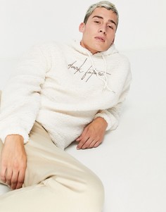 Бежевый oversized-худи из искусственного меха «борг» с вышивкой на груди ASOS Dark Future
