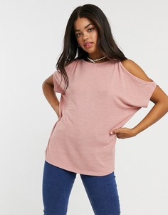 Розовый тонкий трикотажный топ с открытыми плечами New Look