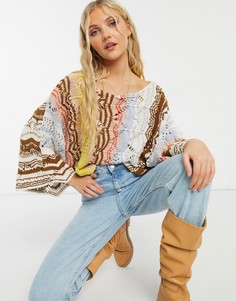 Ажурный вязаный джемпер в разноцветную полоску Free People Coral Reef-Мульти