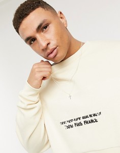 Серо-белый oversized-свитшот с флисовой вставкой с надписью ASOS DESIGN-Бежевый