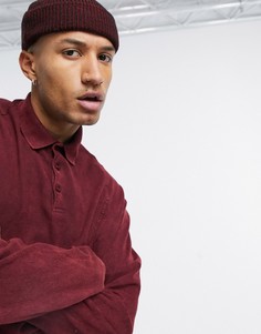 Бордовое oversized-поло с длинными рукавами и эффектом кислотной стирки ASOS DESIGN-Красный